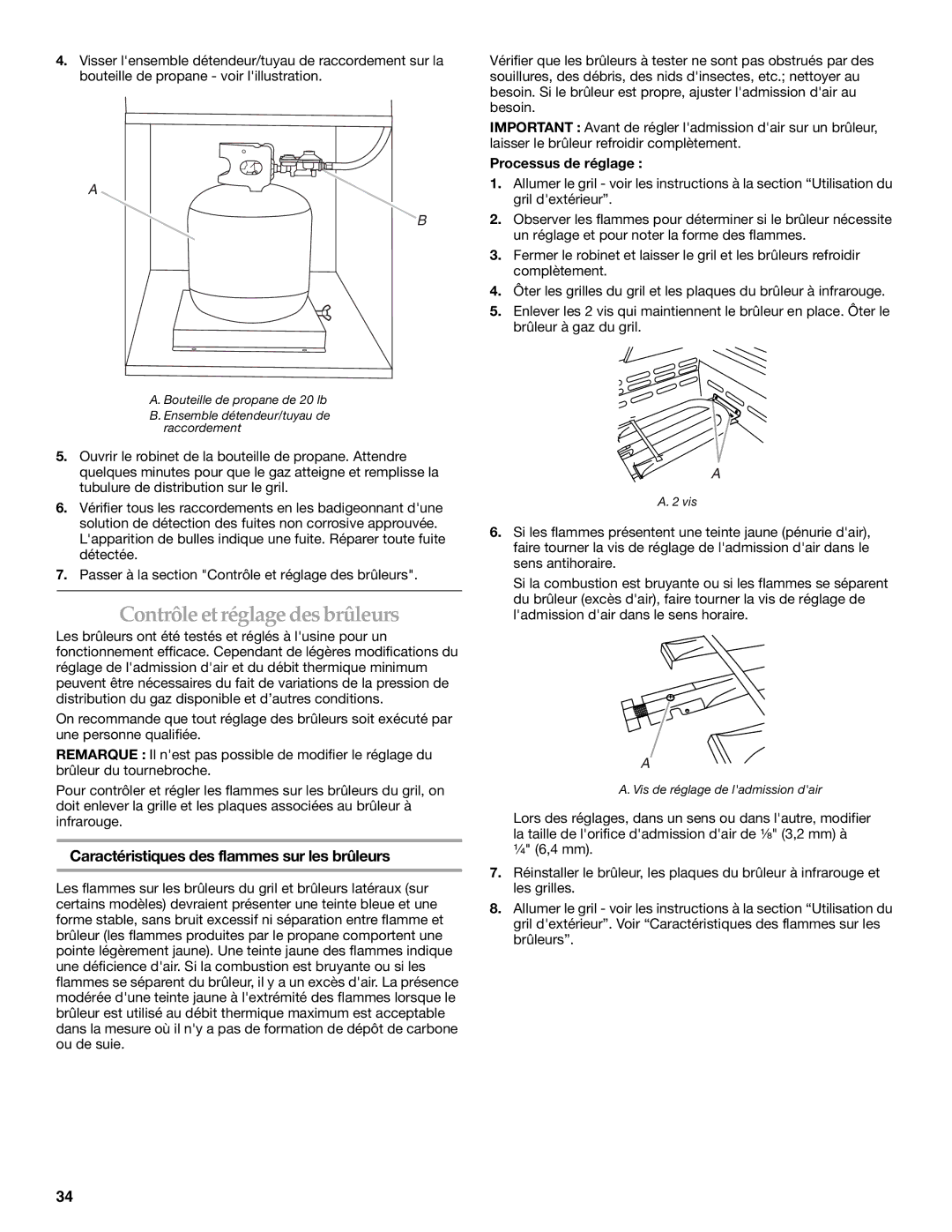 KitchenAid KBSU487TSS Contrôle et réglage des brûleurs, Caractéristiques des flammes sur les brûleurs 