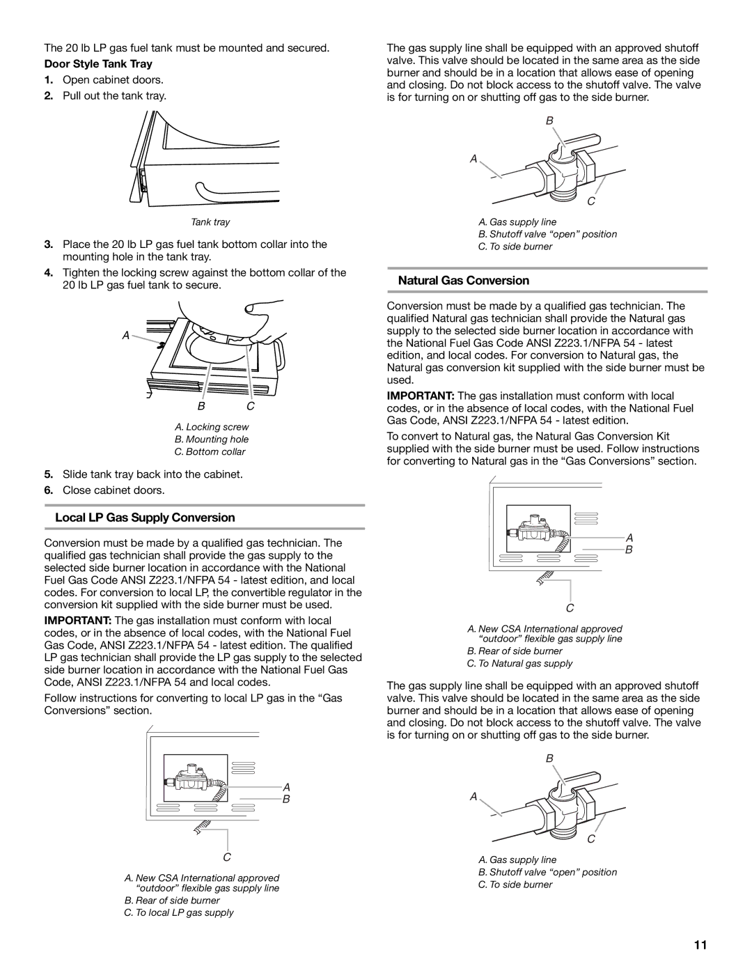 KitchenAid KBZU122TSS, KBZU122VSS, KBZU242VSS Local LP Gas Supply Conversion, Natural Gas Conversion, Door Style Tank Tray 