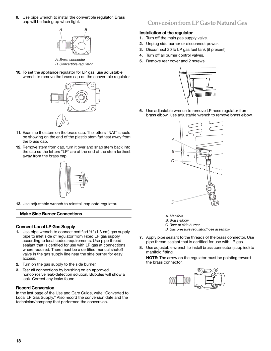 KitchenAid W10176789A Conversion from LP Gas to Natural Gas, Make Side Burner Connections Connect Local LP Gas Supply 