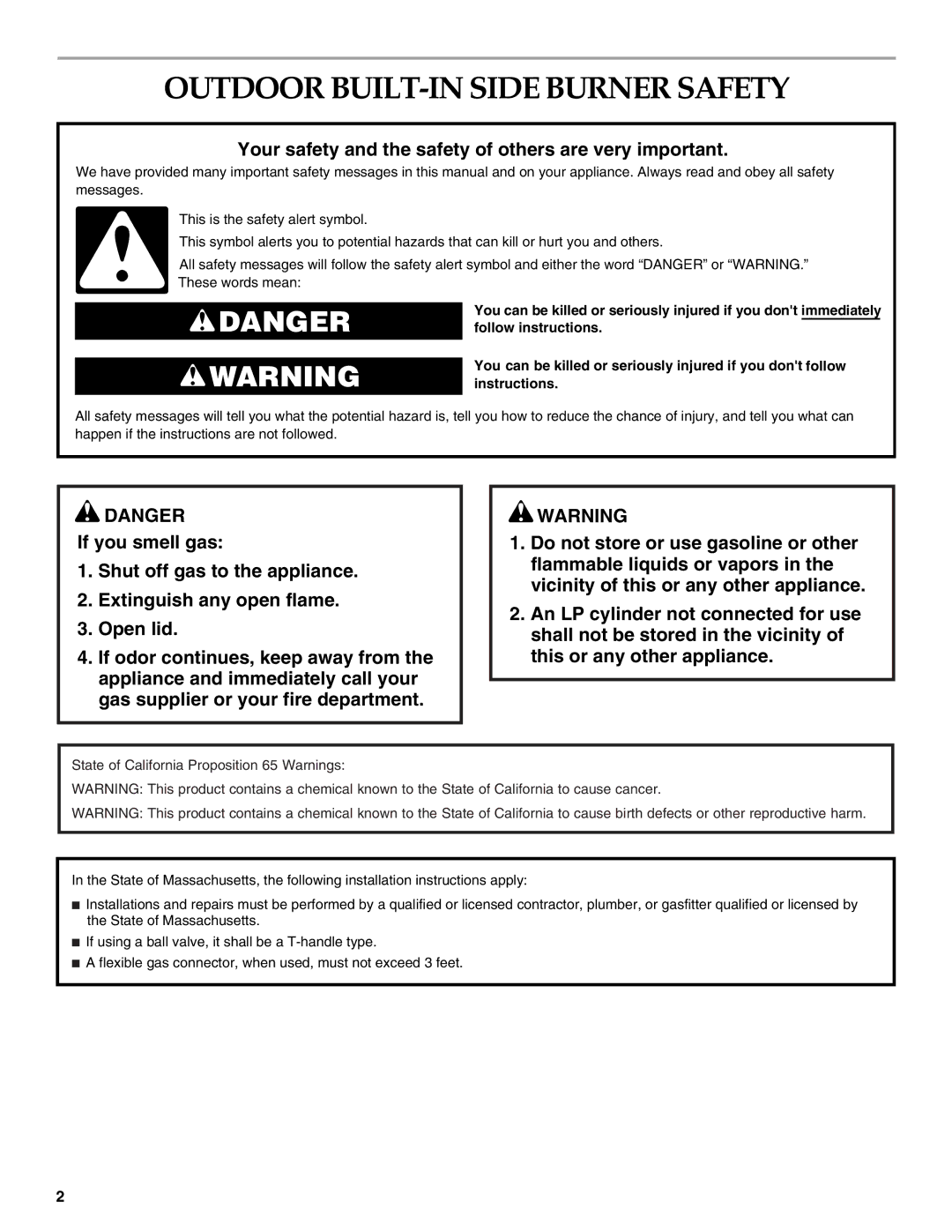 KitchenAid W10176789A Outdoor BUILT-IN Side Burner Safety, Your safety and the safety of others are very important 