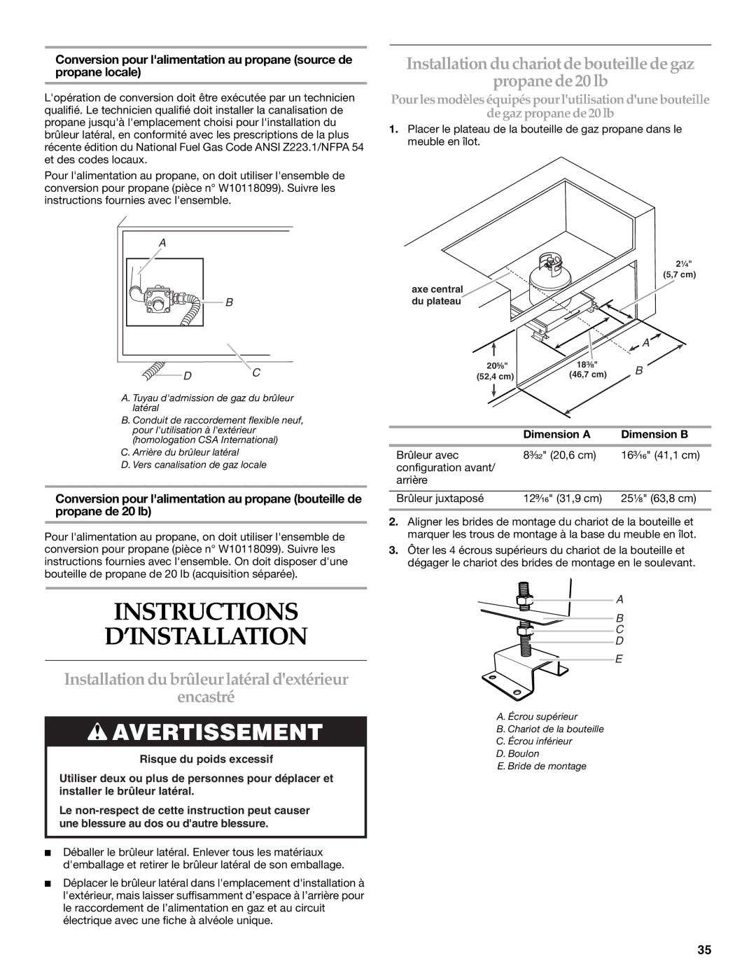 KitchenAid KBZU122TSS, KBZU122VSS Instructions ’INSTALLATION, Installation du brûleur latéral dextérieur Encastré 