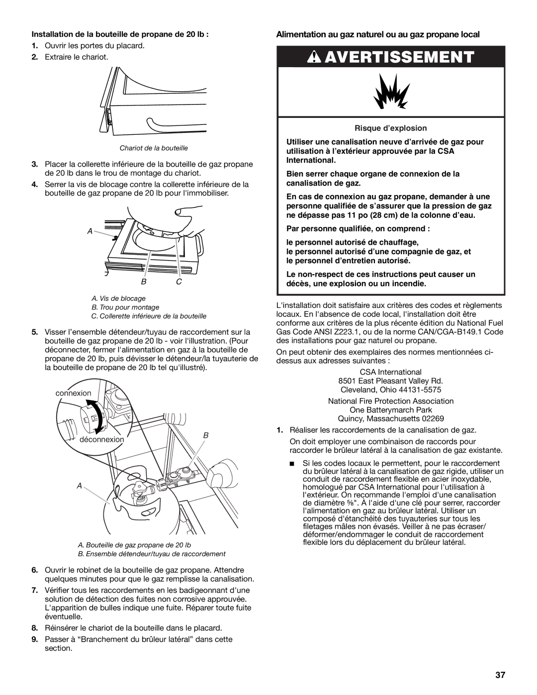 KitchenAid KBZU242VSS, KBZU122VSS, W10176789A, KBZU122TSS Alimentation au gaz naturel ou au gaz propane local 