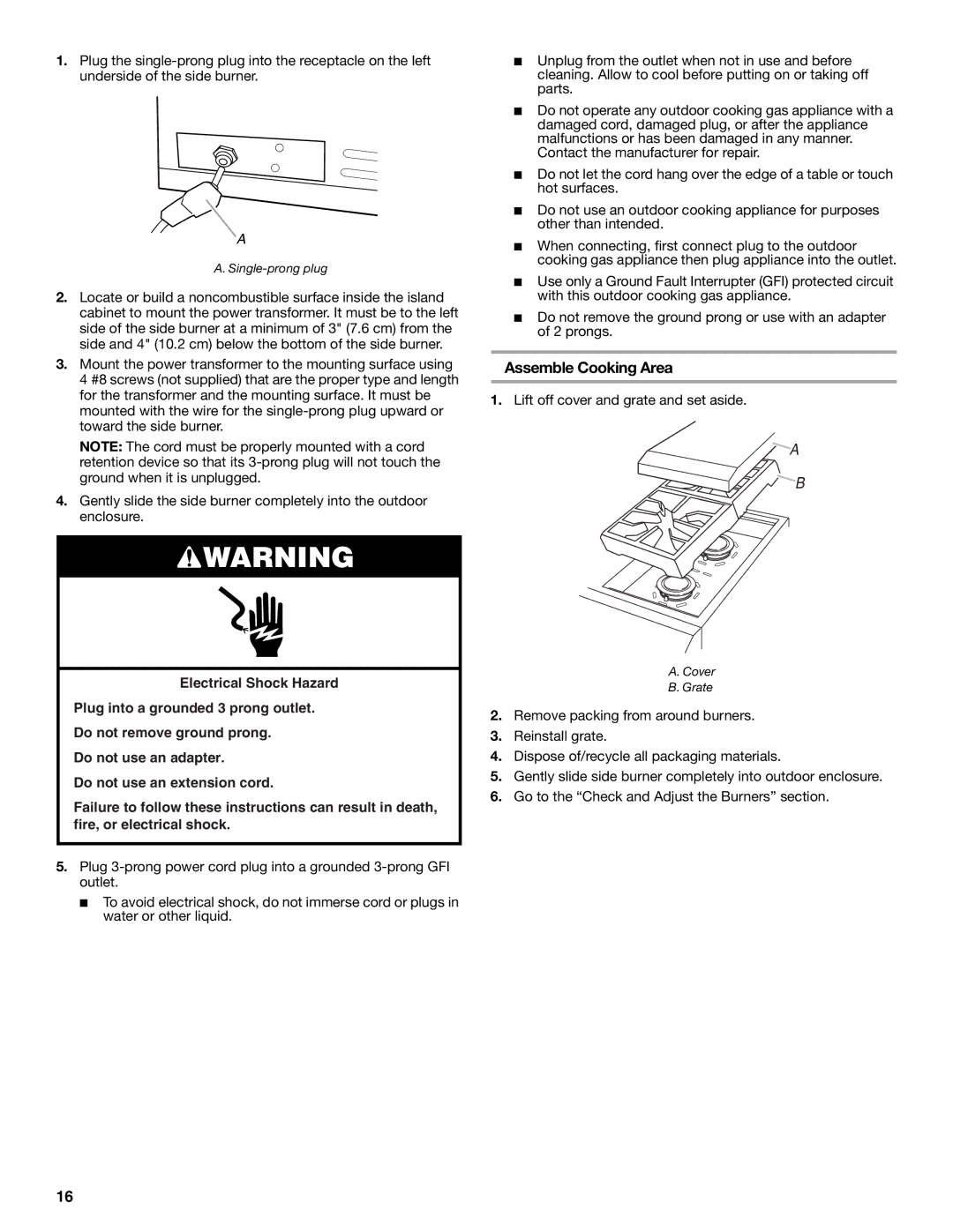 KitchenAid KBZU122VSS installation instructions Assemble Cooking Area 