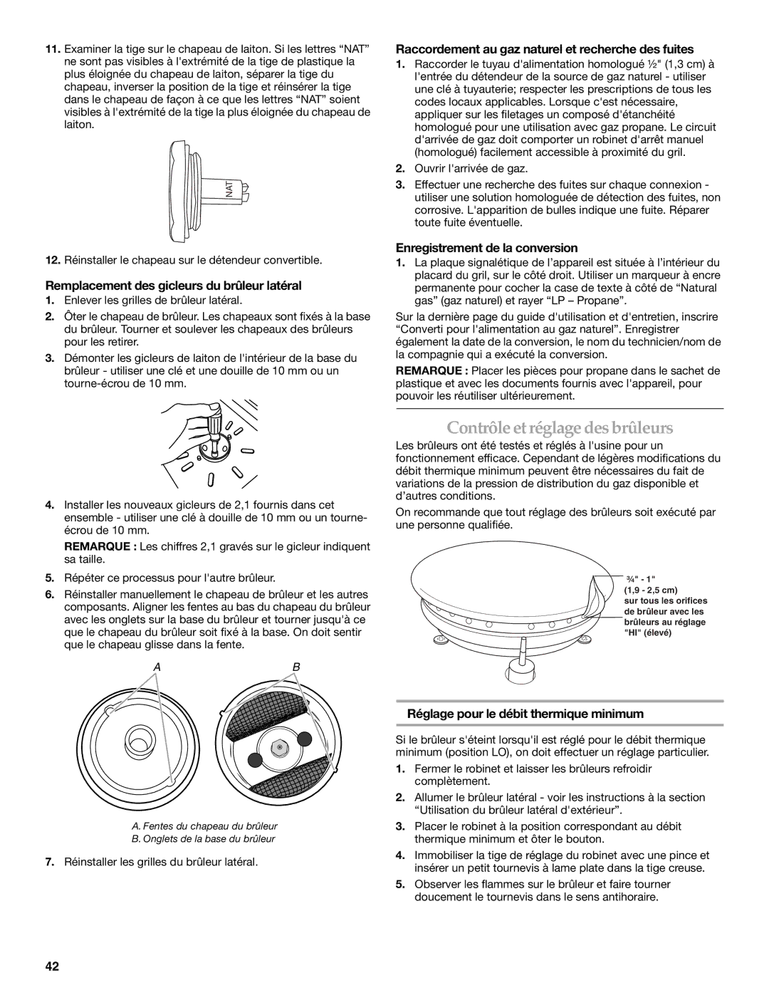 KitchenAid KBZU122VSS Contrôle et réglagedes brûleurs, Remplacement des gicleurs du brûleur latéral 