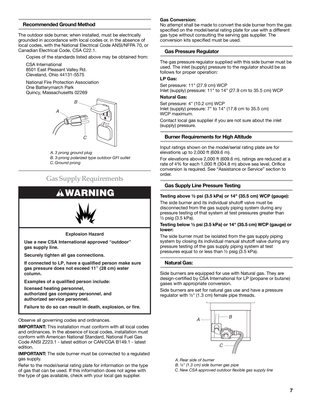 KitchenAid KBZU242TSS installation instructions Gas Supply Requirements 