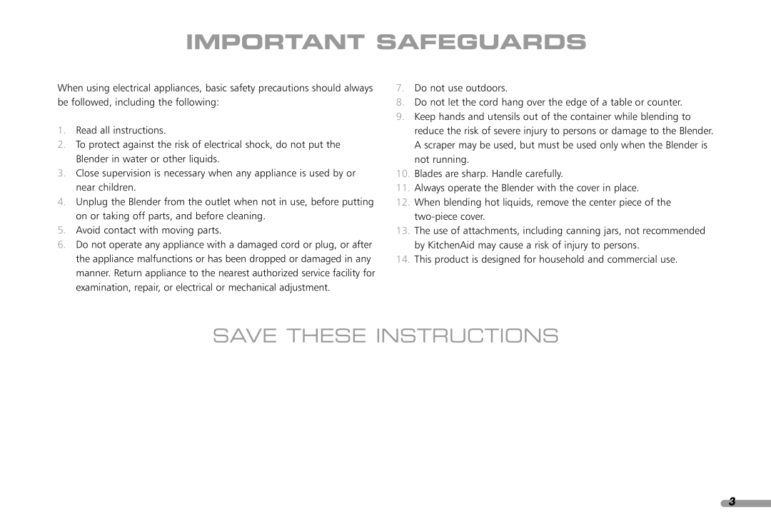 KitchenAid KCB348, KCB148 manual Important Safeguards 