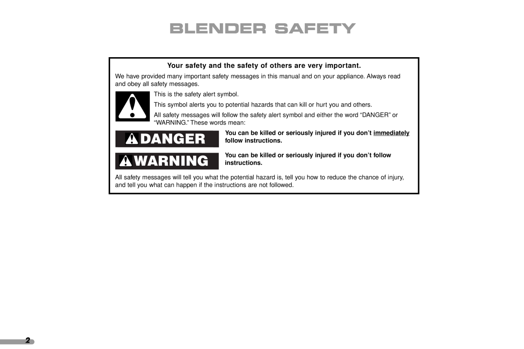KitchenAid KCB148, KCB348 manual Blender Safety, Danger, Your safety and the safety of others are very important 