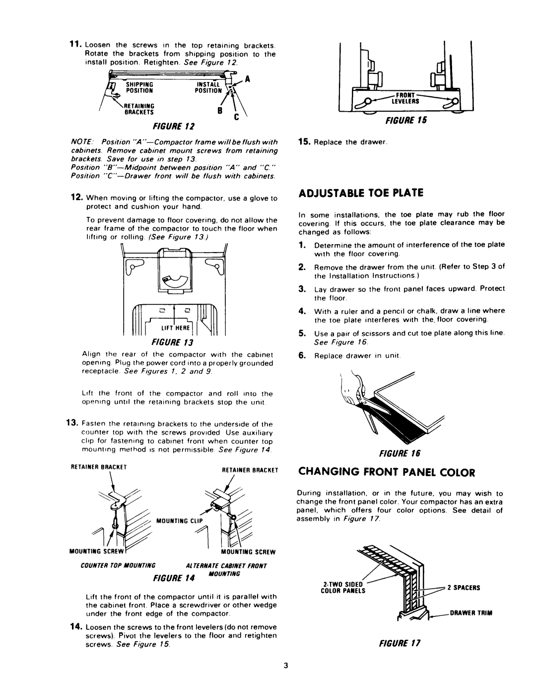 KitchenAid KCC-151 installation instructions Adjustable Toe Plate, Changing Front Panel Color, C Figure, qziJYqr 