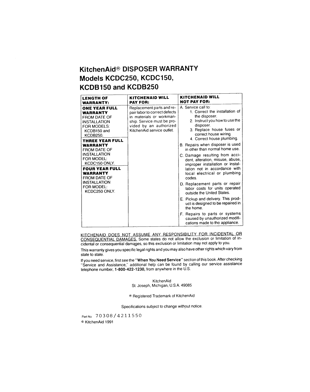 KitchenAid KCDC250, KCDC150, KCDB250, KCDB150 manual 