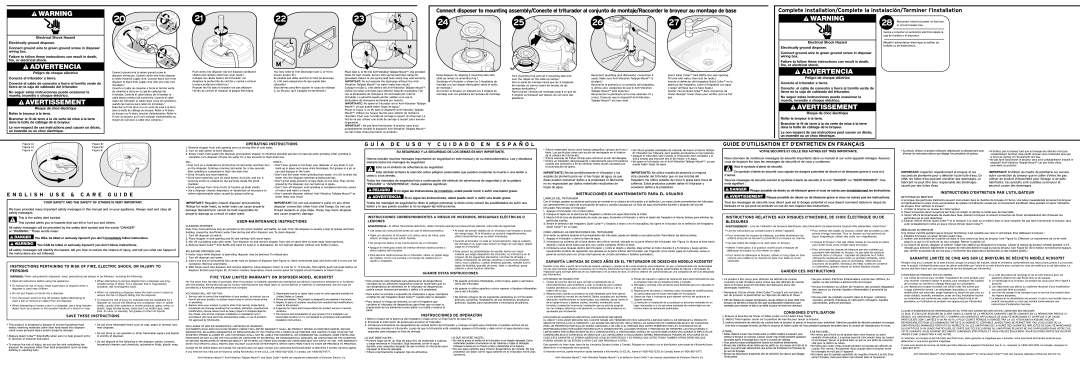 KitchenAid KCDS075T Operating Instructions, USER-MAINTENANCE Instructions, Persons, Instrucciones DE Operacíon 