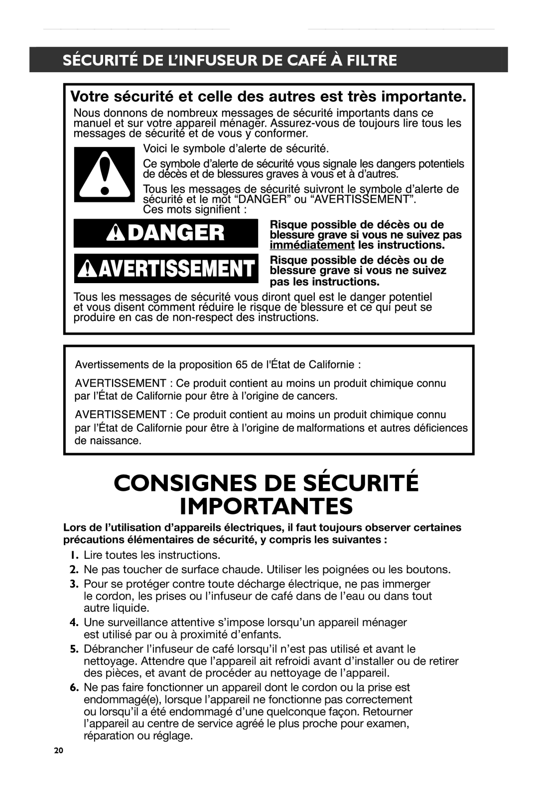 KitchenAid KCM0802 manual Consignes DE Sécurité Importantes 