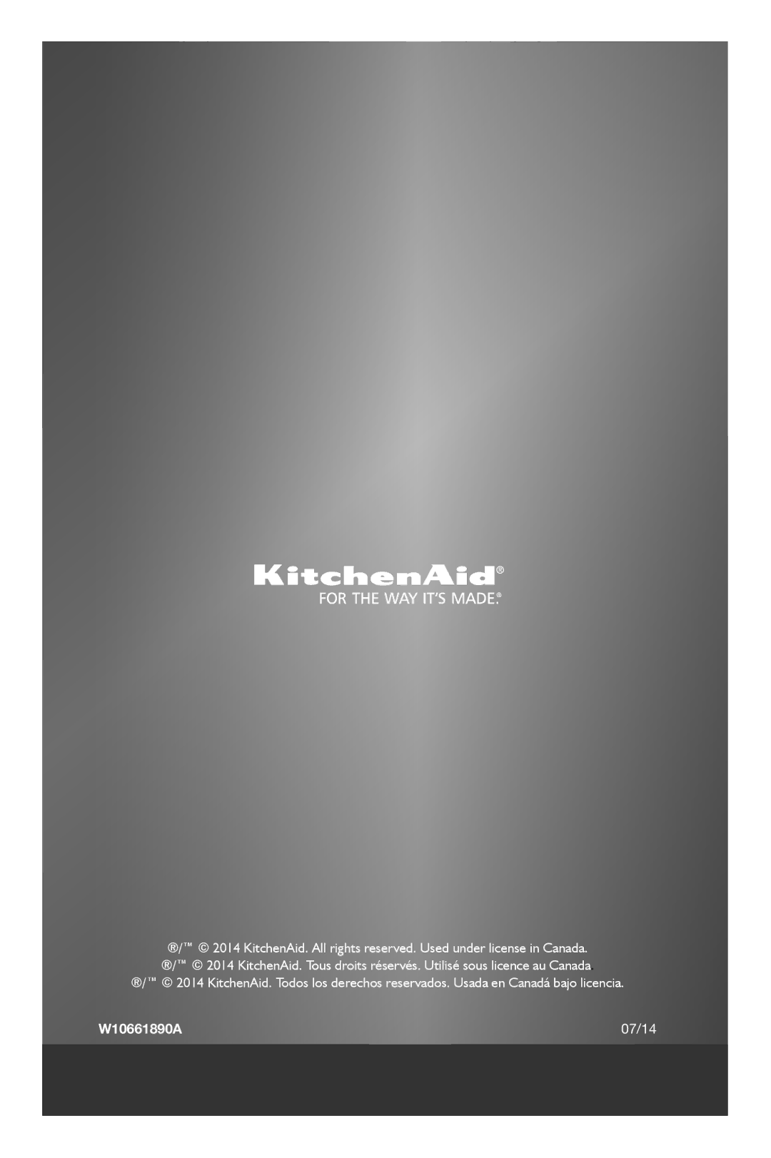 KitchenAid KCM0802 manual W10661890A 07/14 