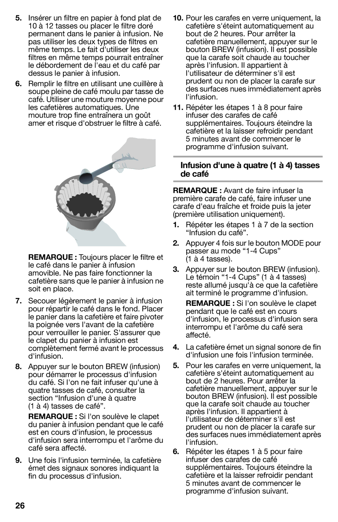 KitchenAid KCM112OB, KCM111OB manual Infusion dune à quatre 1 à 4 tasses de café 