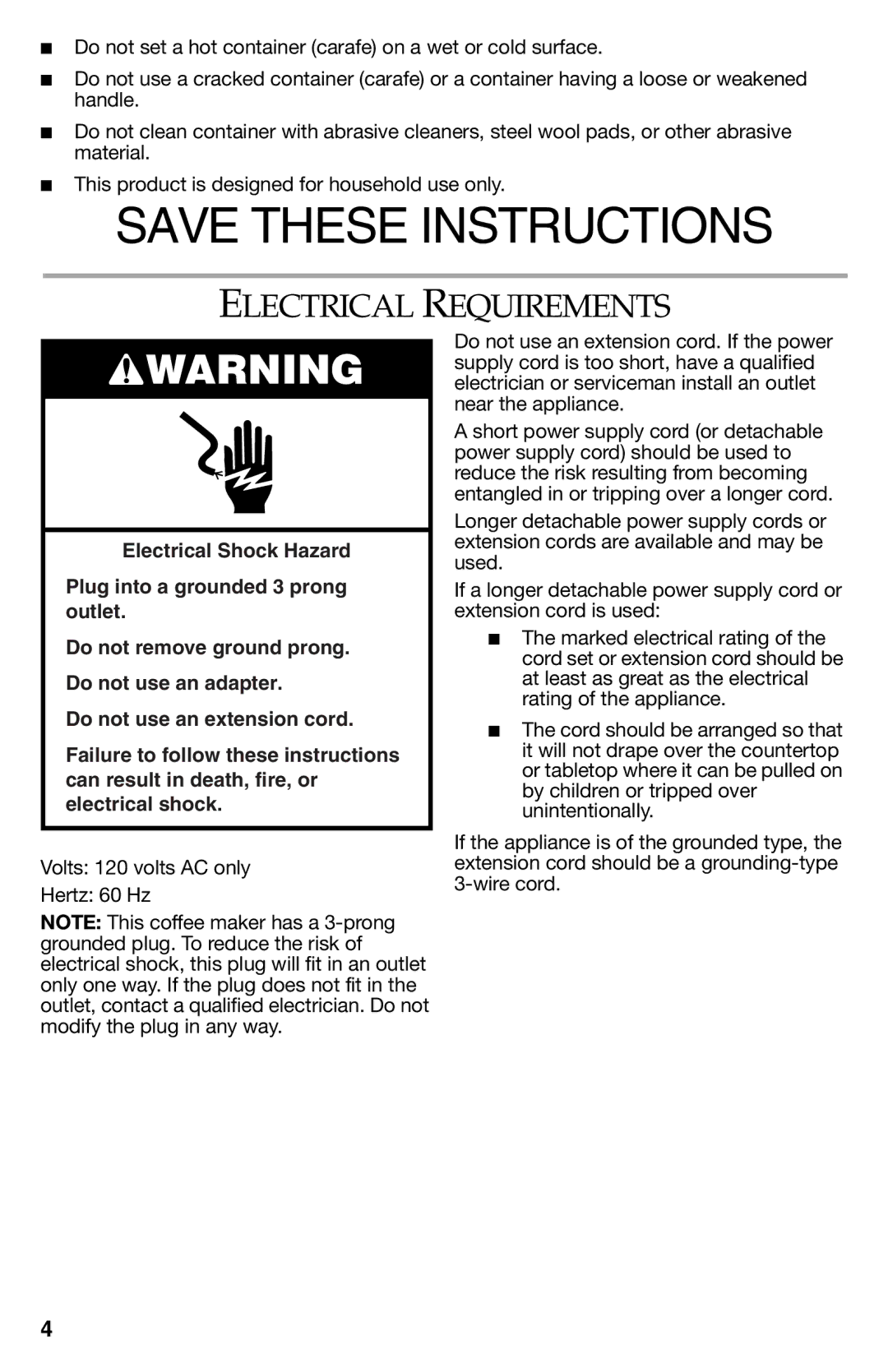 KitchenAid KCM112OB, KCM111OB manual Electrical Requirements 