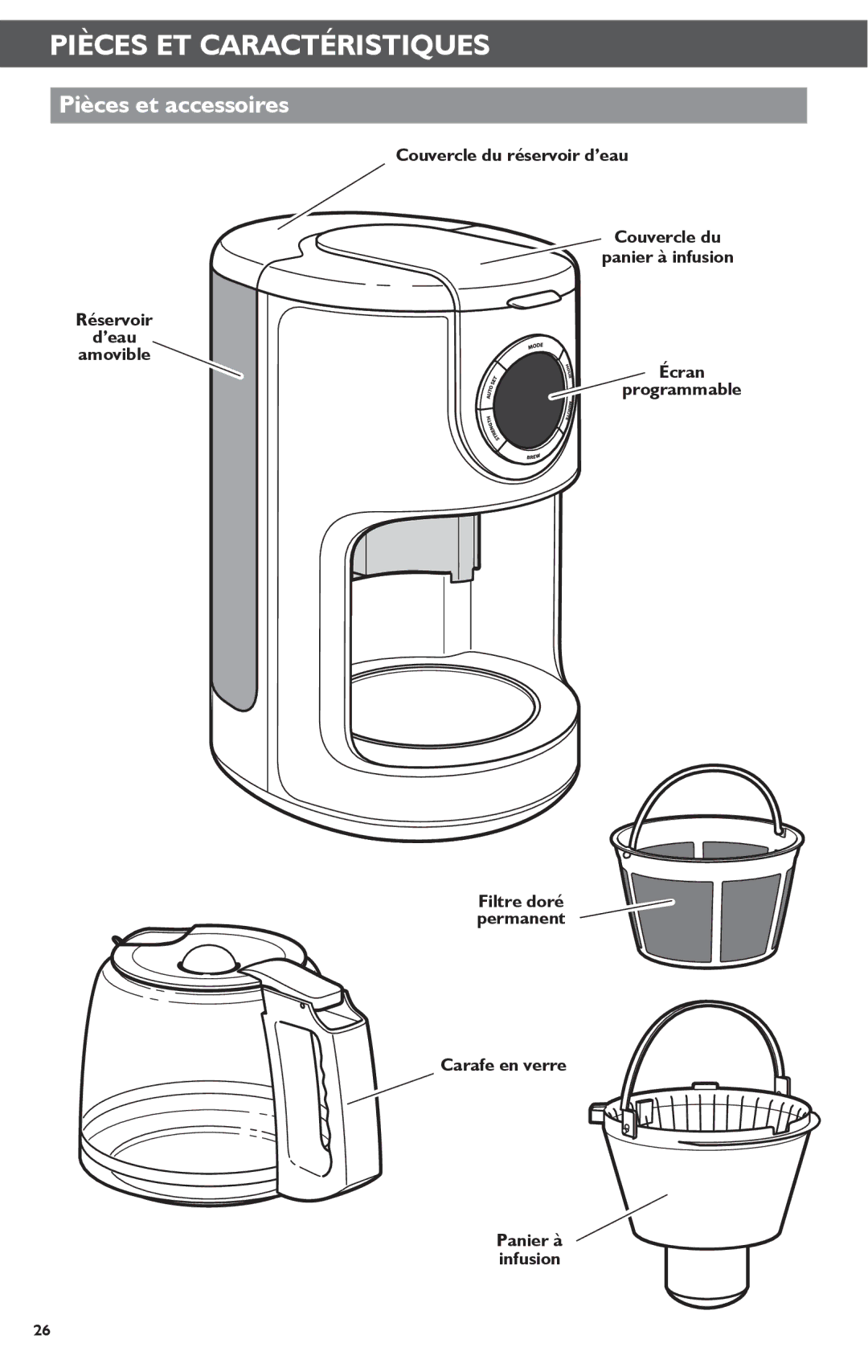 KitchenAid KCM1202 manual Pièces ET Caractéristiques, Pièces et accessoires 