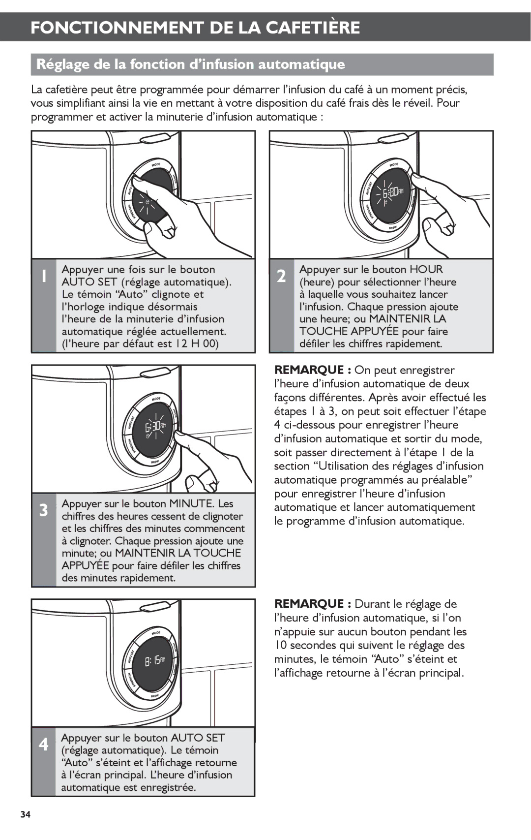 KitchenAid KCM1202 manual Réglage de la fonction d’infusion automatique, Réglage automatique. Le témoin 