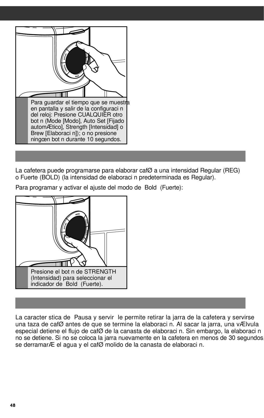 KitchenAid KCM1202 manual Ajuste de la intensidad del café, Característica de pausa y servir 