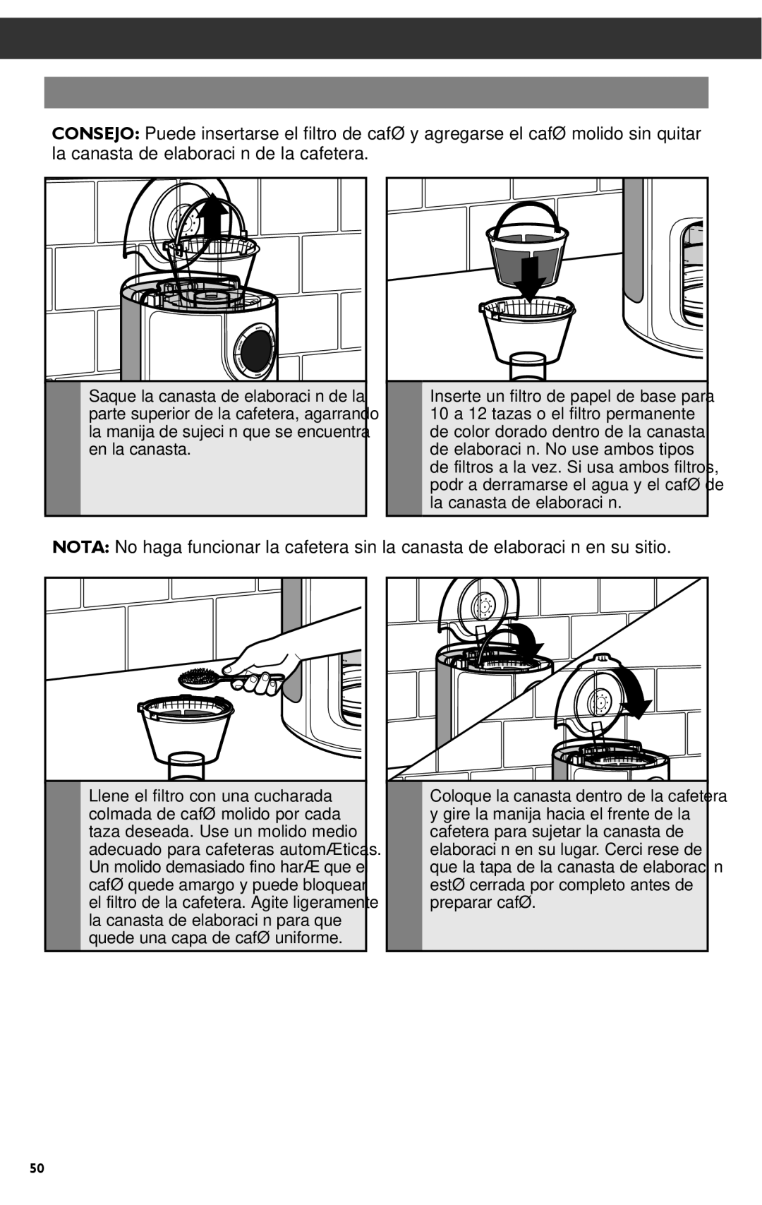 KitchenAid KCM1202 manual Cómo llenar la canasta de elaboración con café 