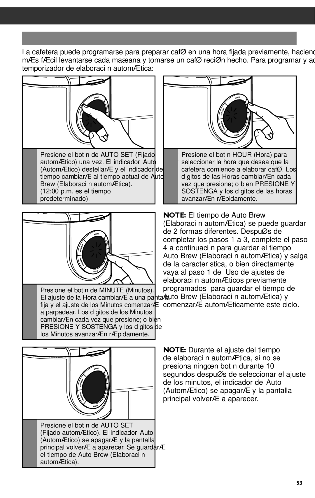 KitchenAid KCM1202 manual Ajuste de la característica de elaboración automática, Presione el botón de Auto SET 