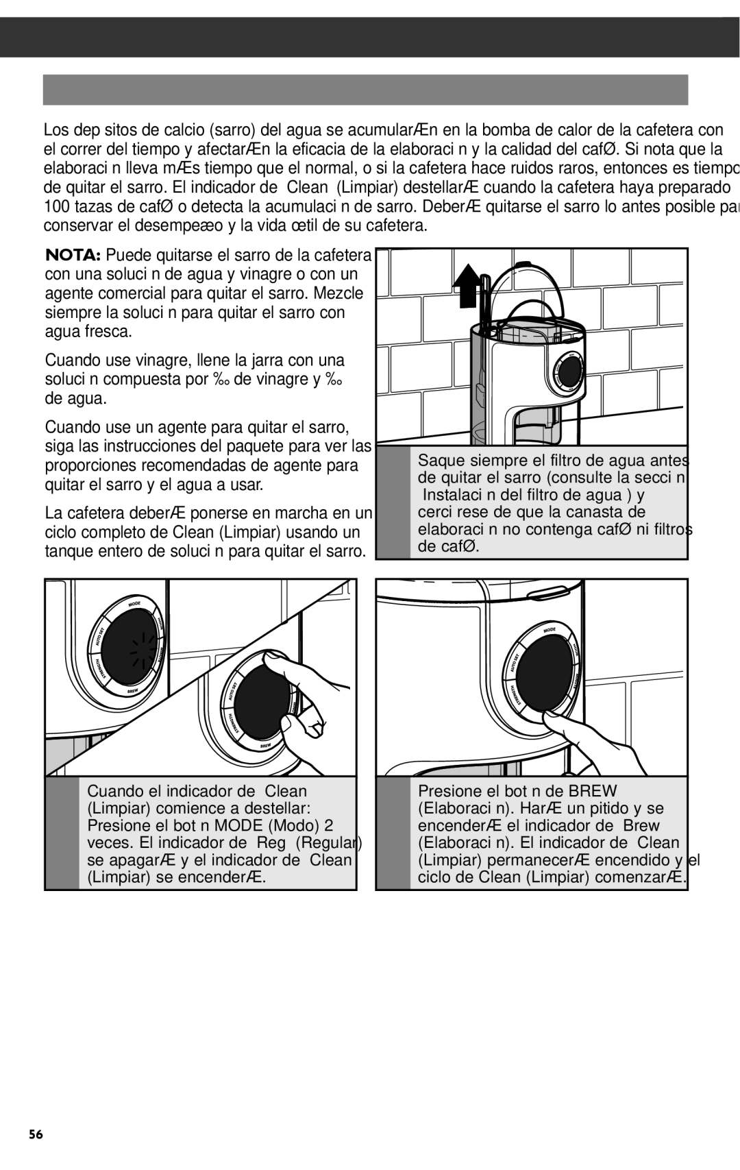 KitchenAid KCM1202 manual Cuidado Y Limpieza, Limpieza de la cafetera, Instalación del filtro de agua y 