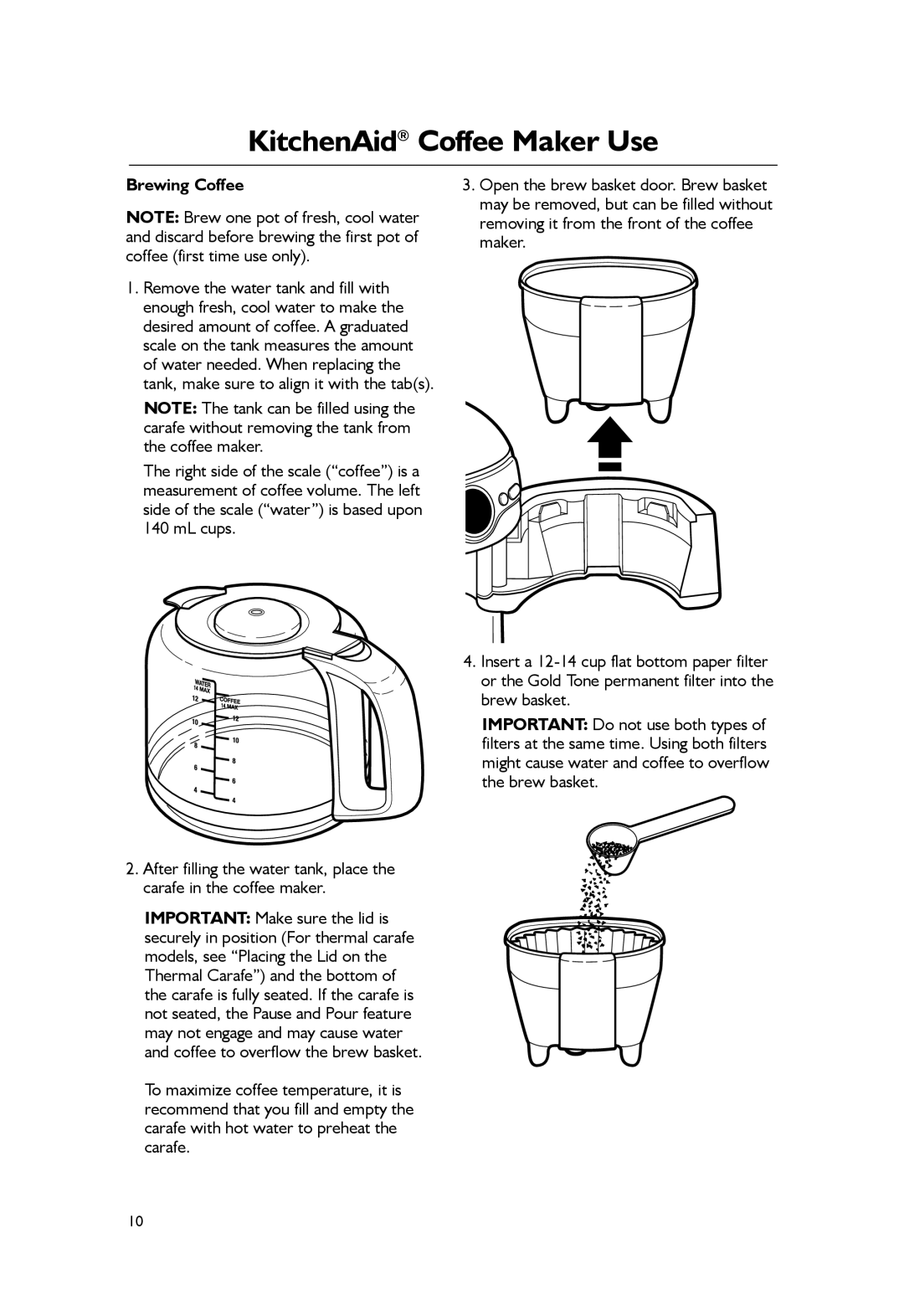 KitchenAid KCM1203, KCM1402 manual KitchenAid Coffee Maker Use, Brewing Coffee 