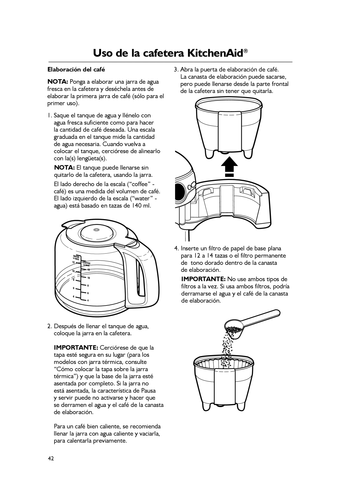 KitchenAid KCM1203, KCM1402 manual Uso de la cafetera KitchenAid, Elaboración del café 