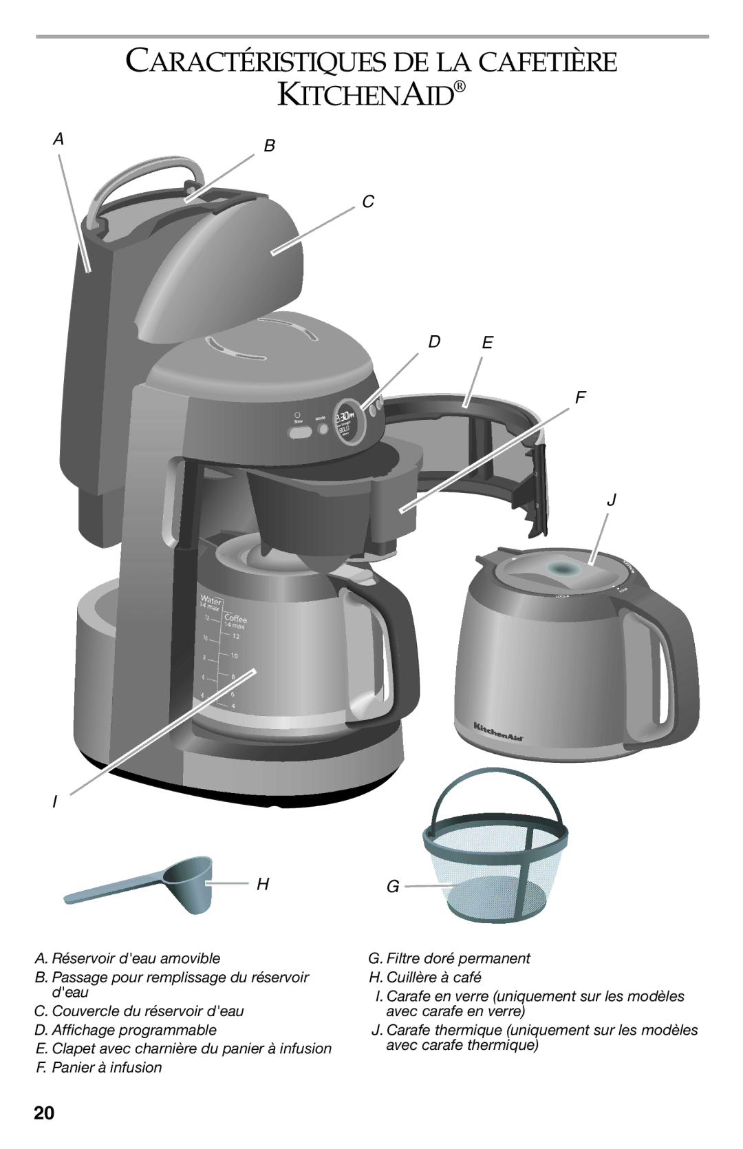 KitchenAid KCM223, KCM222CU manual Caractéristiques DE LA Cafetière Kitchenaid 