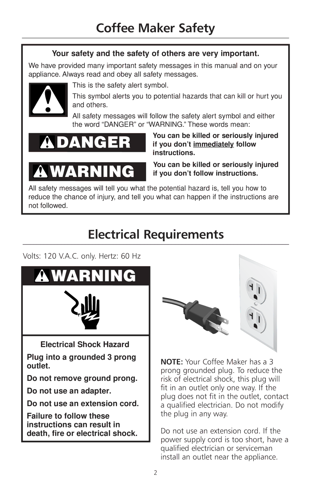 KitchenAid KCM515, KCM511, KCM514 manual Coffee Maker Safety, Electrical Requirements 