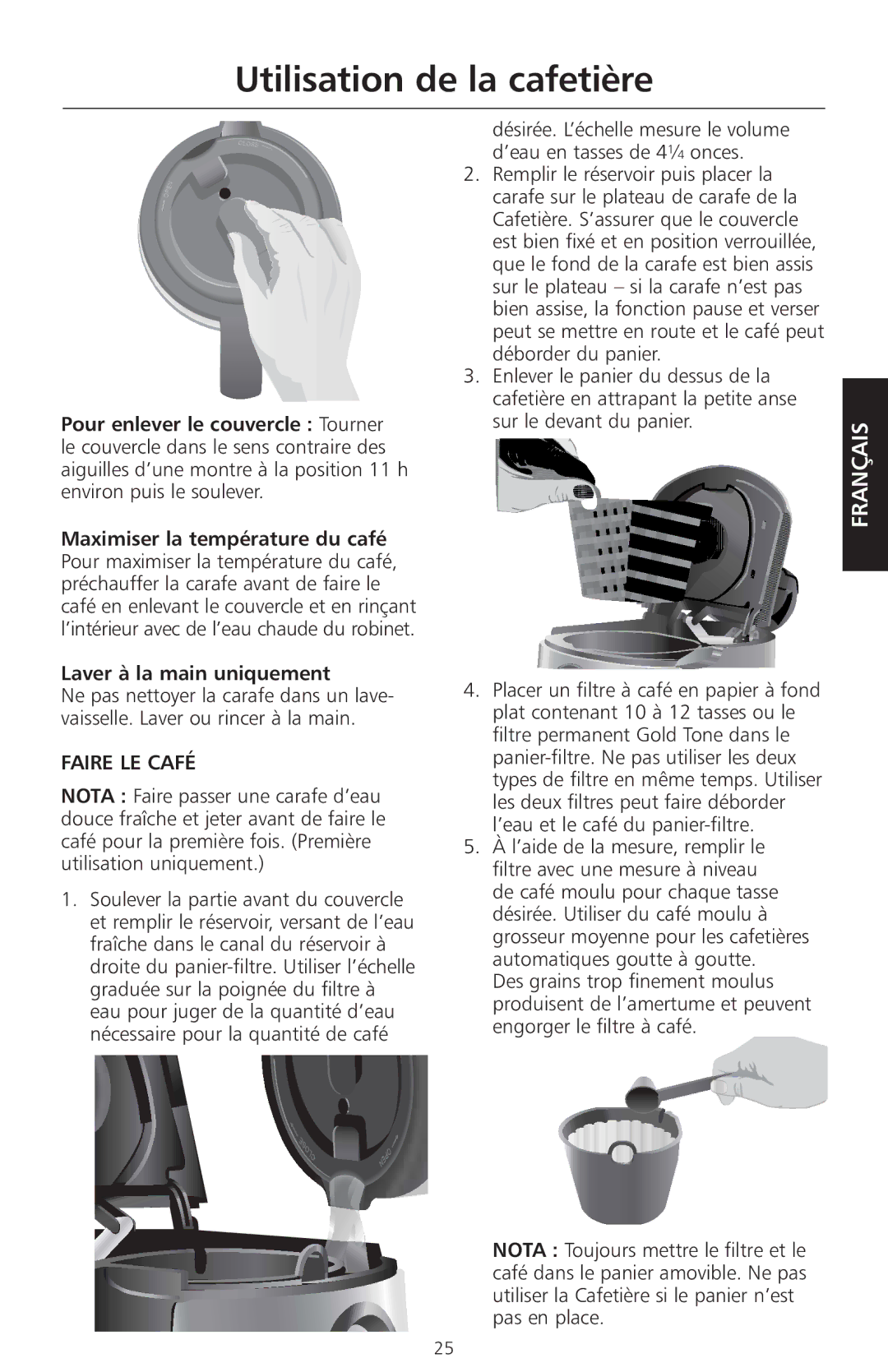 KitchenAid KCM525 manual Laver à la main uniquement, Faire LE Café 