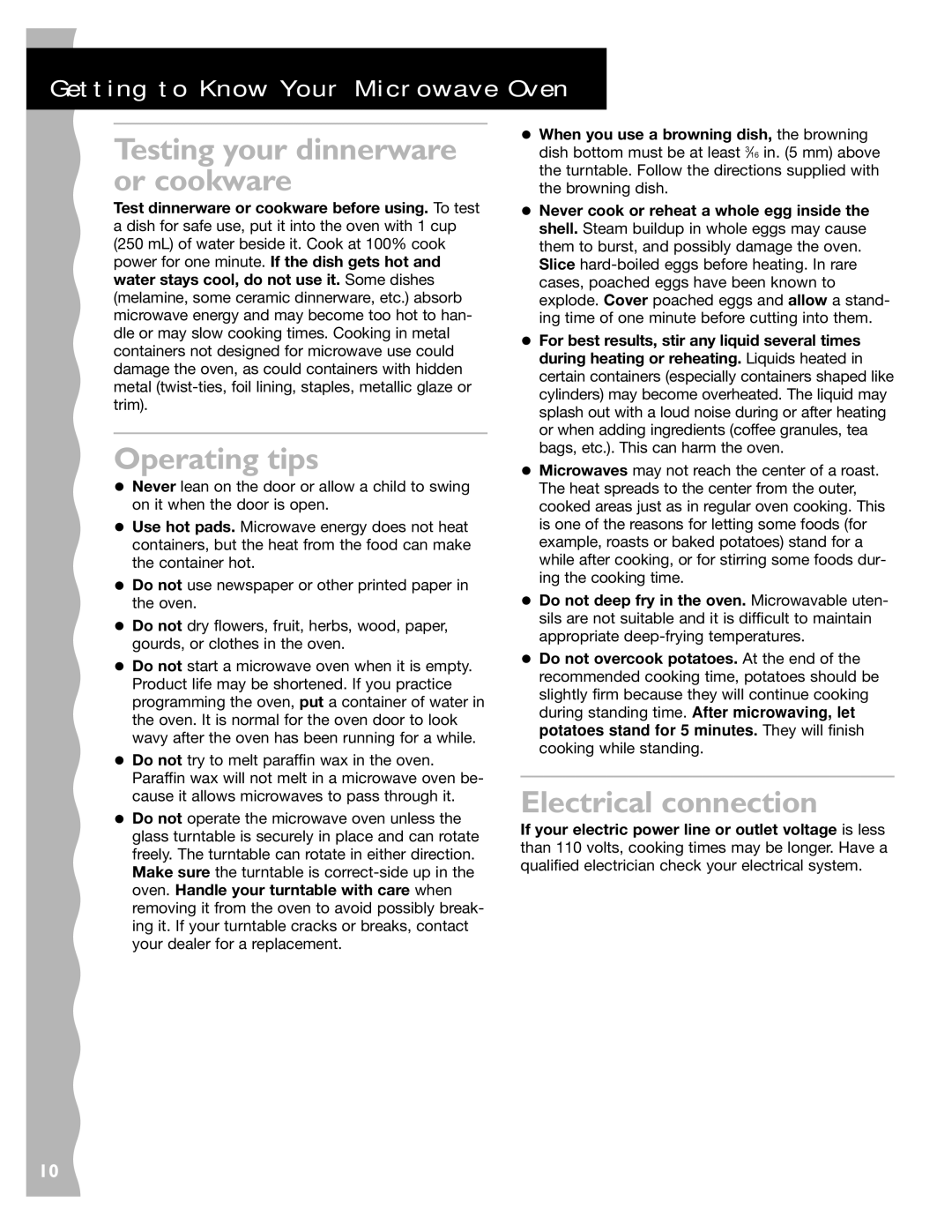 KitchenAid KCMC155JBT, KCMC155JSS, KCMC155JWH installation instructions Operating tips, Electrical connection 