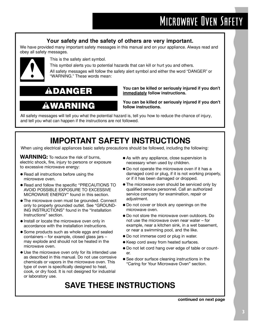 KitchenAid KCMC155JWH, KCMC155JSS, KCMC155JBT installation instructions Microwave Oven Safety, On next 