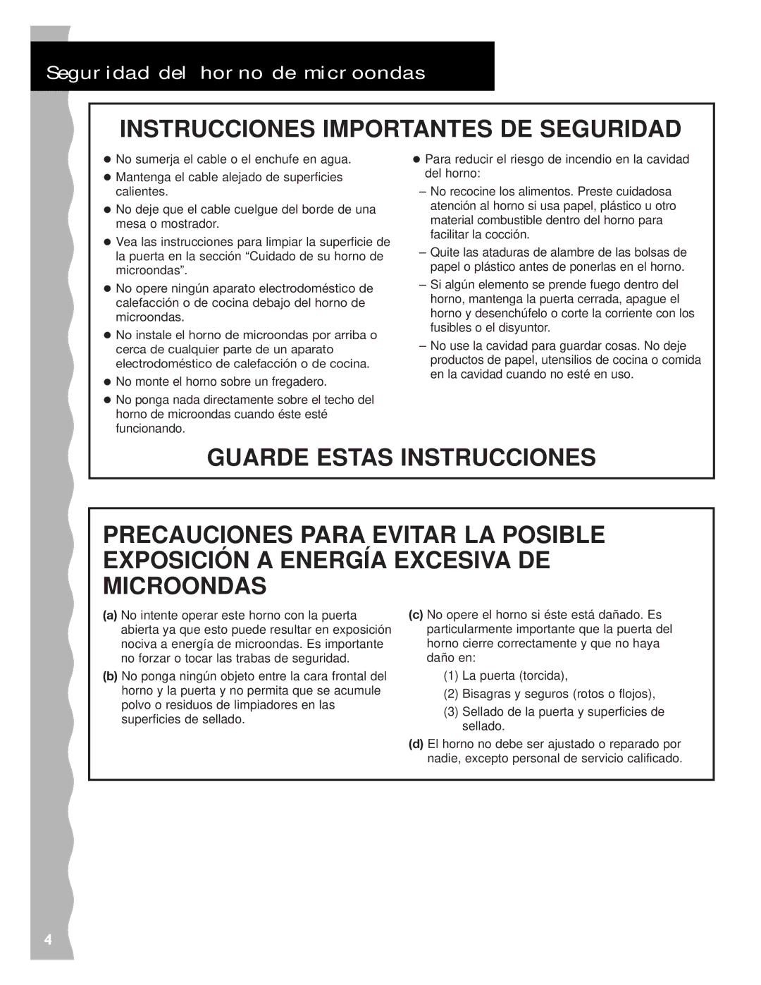 KitchenAid KCMC155JBT, KCMC155JSS, KCMC155JWH installation instructions Seguridad del horno de microondas 