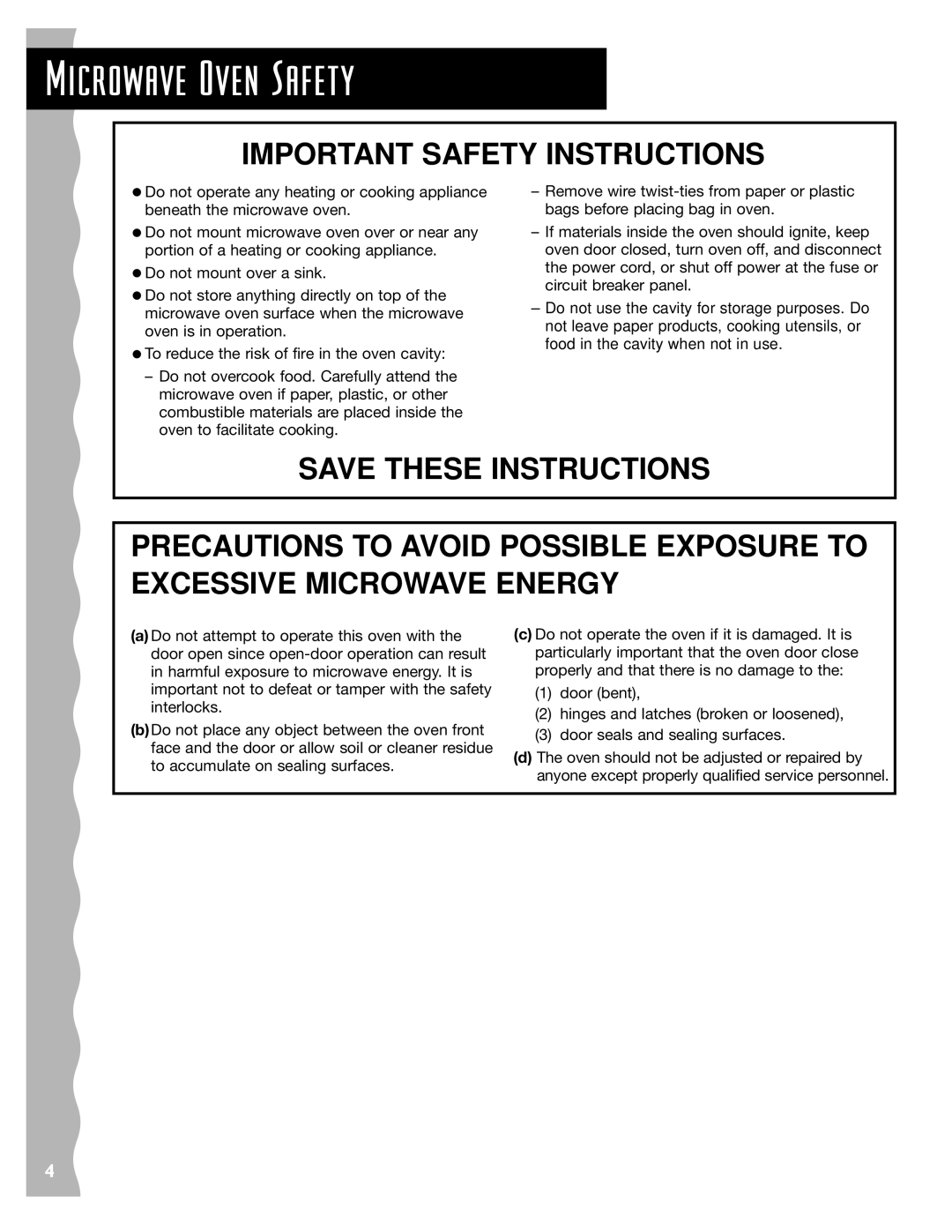 KitchenAid KCMC155JSS, KCMC155JBT, KCMC155JWH installation instructions Microwave Oven Safety 