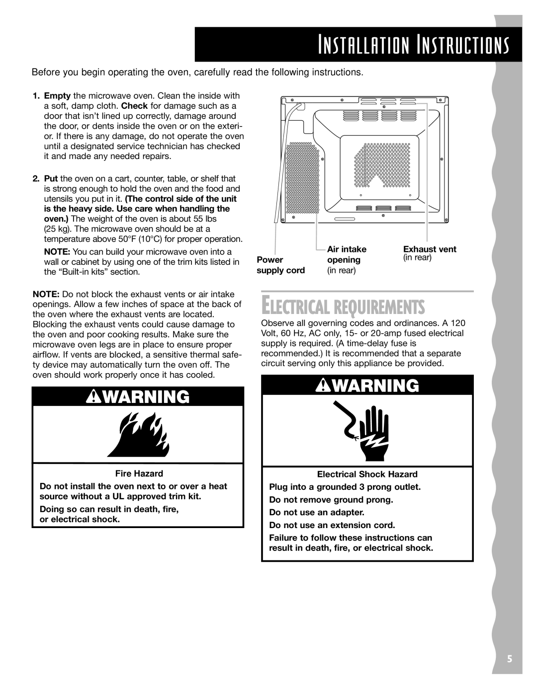 KitchenAid KCMC155JSS, KCMC155JBT, KCMC155JWH installation instructions Installation Instructions, Wwarning 