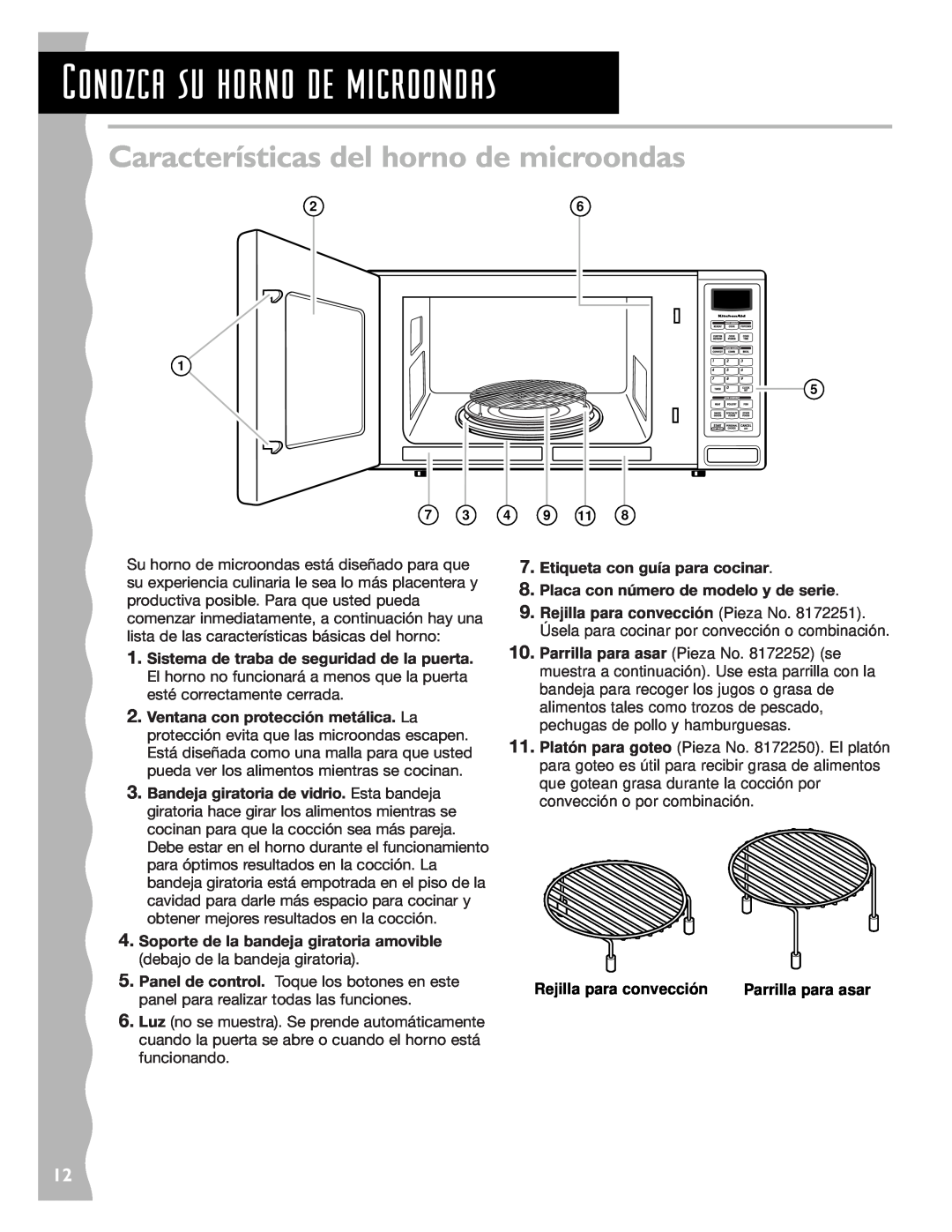 KitchenAid KCMC155JBT Características del horno de microondas, Conozca su horno de microondas, Rejilla para convección 