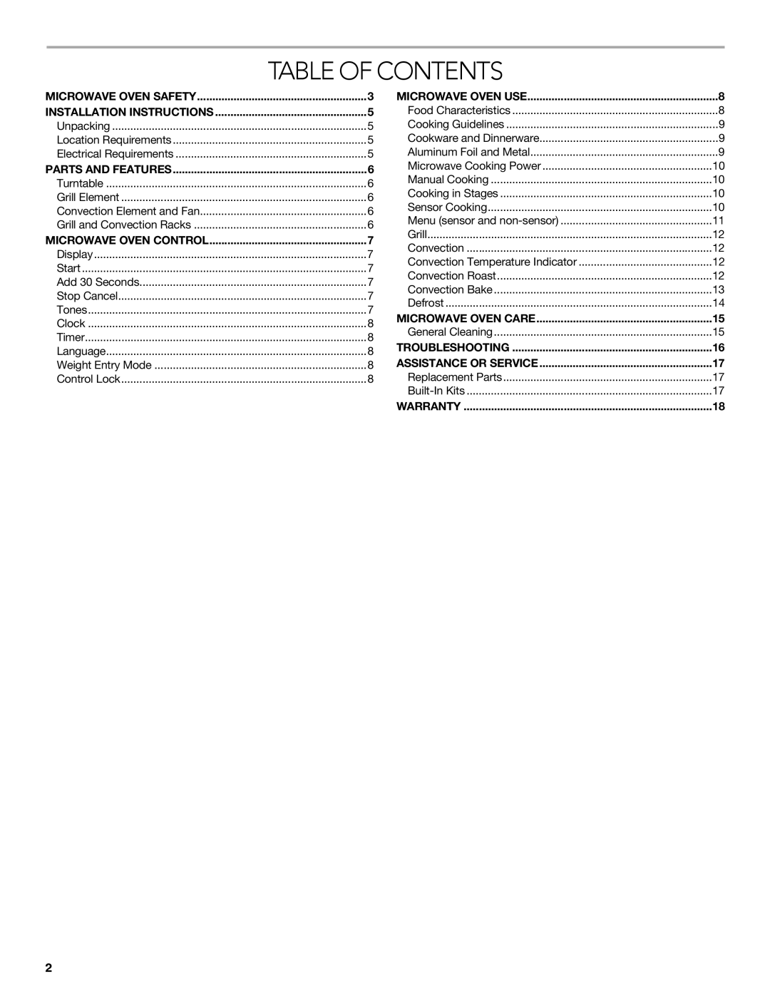 KitchenAid KCMC1575 manual Table of Contents 