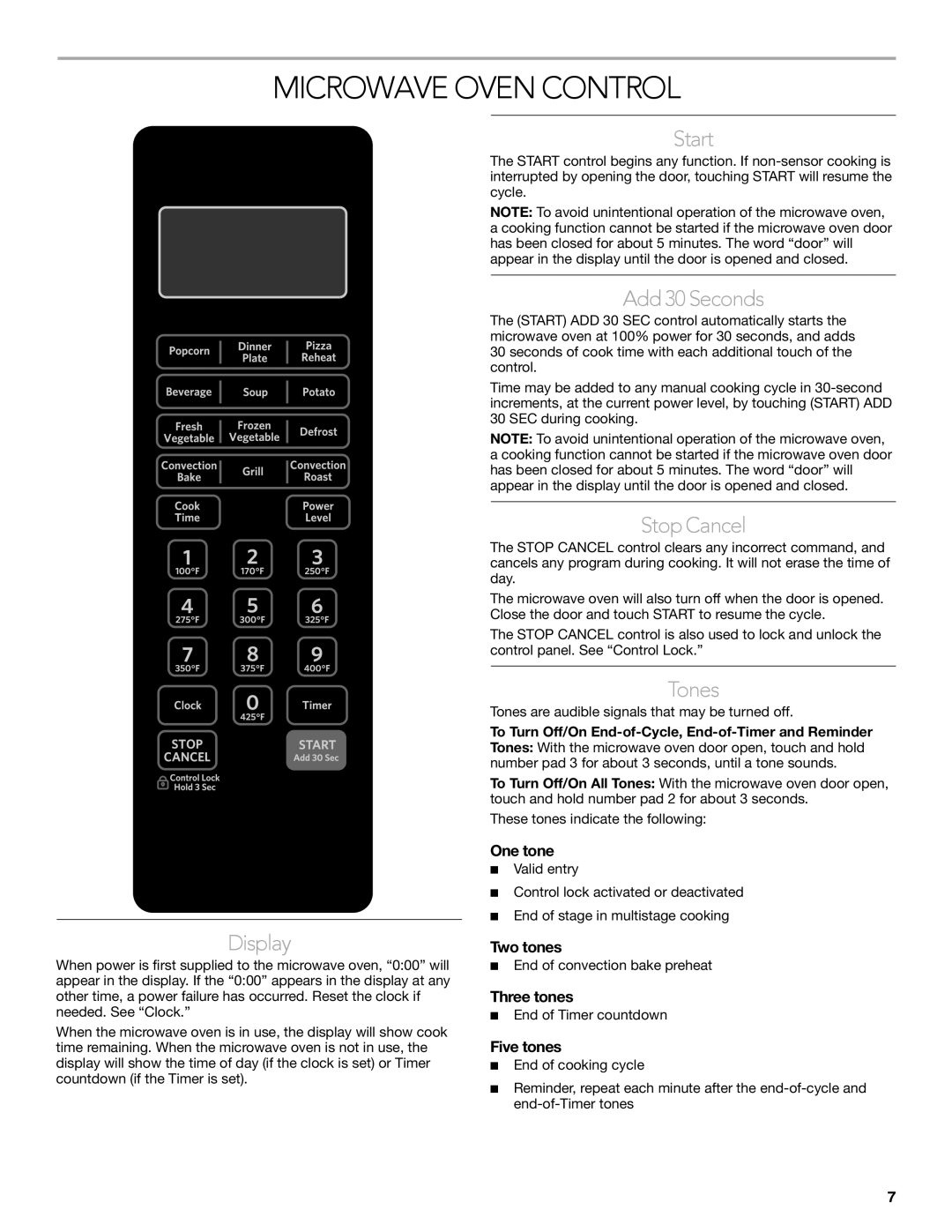 KitchenAid KCMC1575 manual Microwave Oven Control 