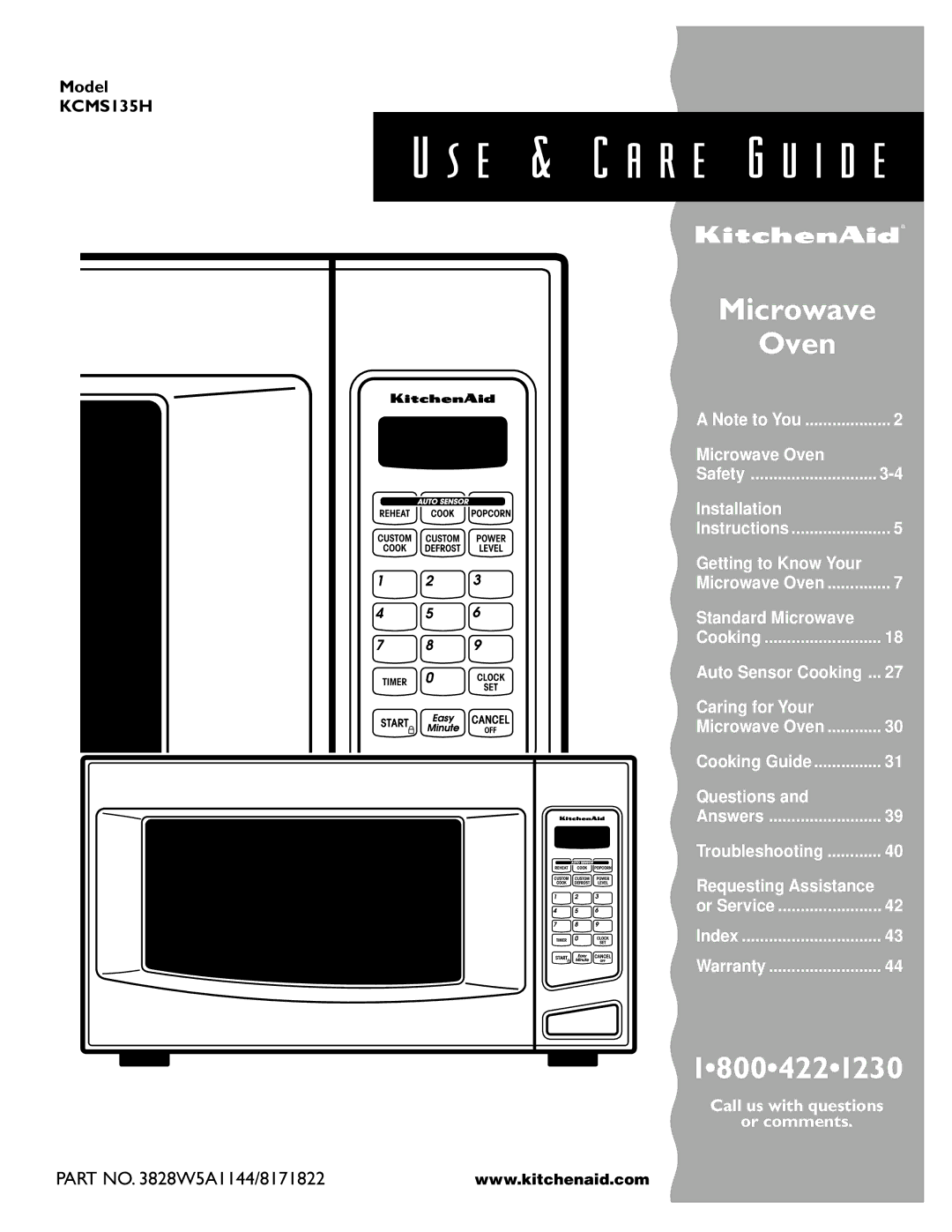 KitchenAid KCMS135H installation instructions E & C a r e G u i d e, Microwave Oven 