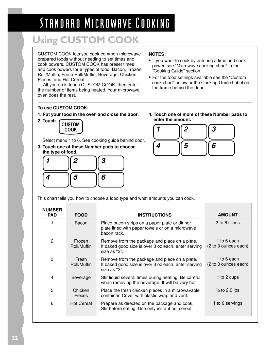 KitchenAid KCMS135H installation instructions Using Custom Cook, Touch one of more of these Number pads to enter the amount 