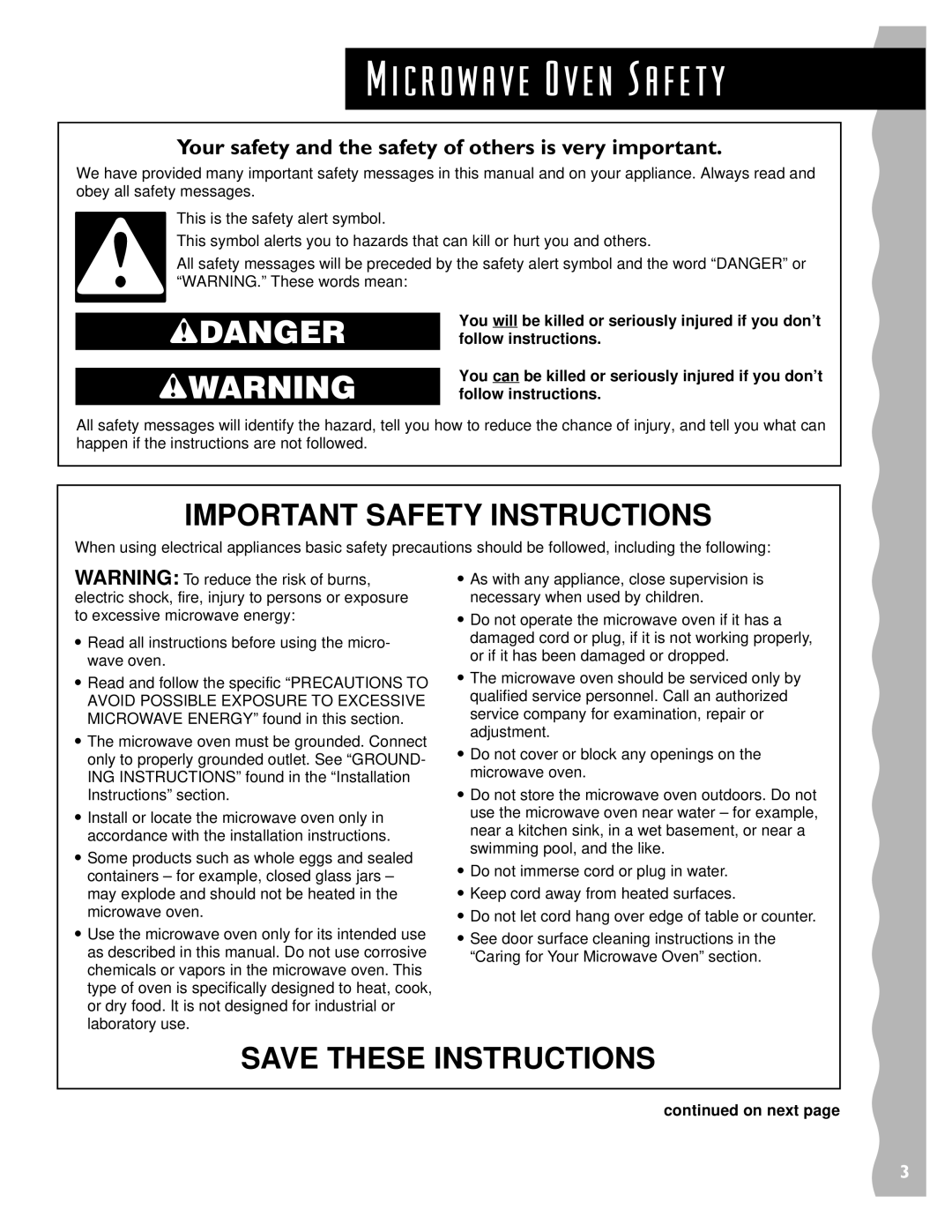 KitchenAid KCMS135H installation instructions C r o w a v e O v e n S a f e t y, On next 