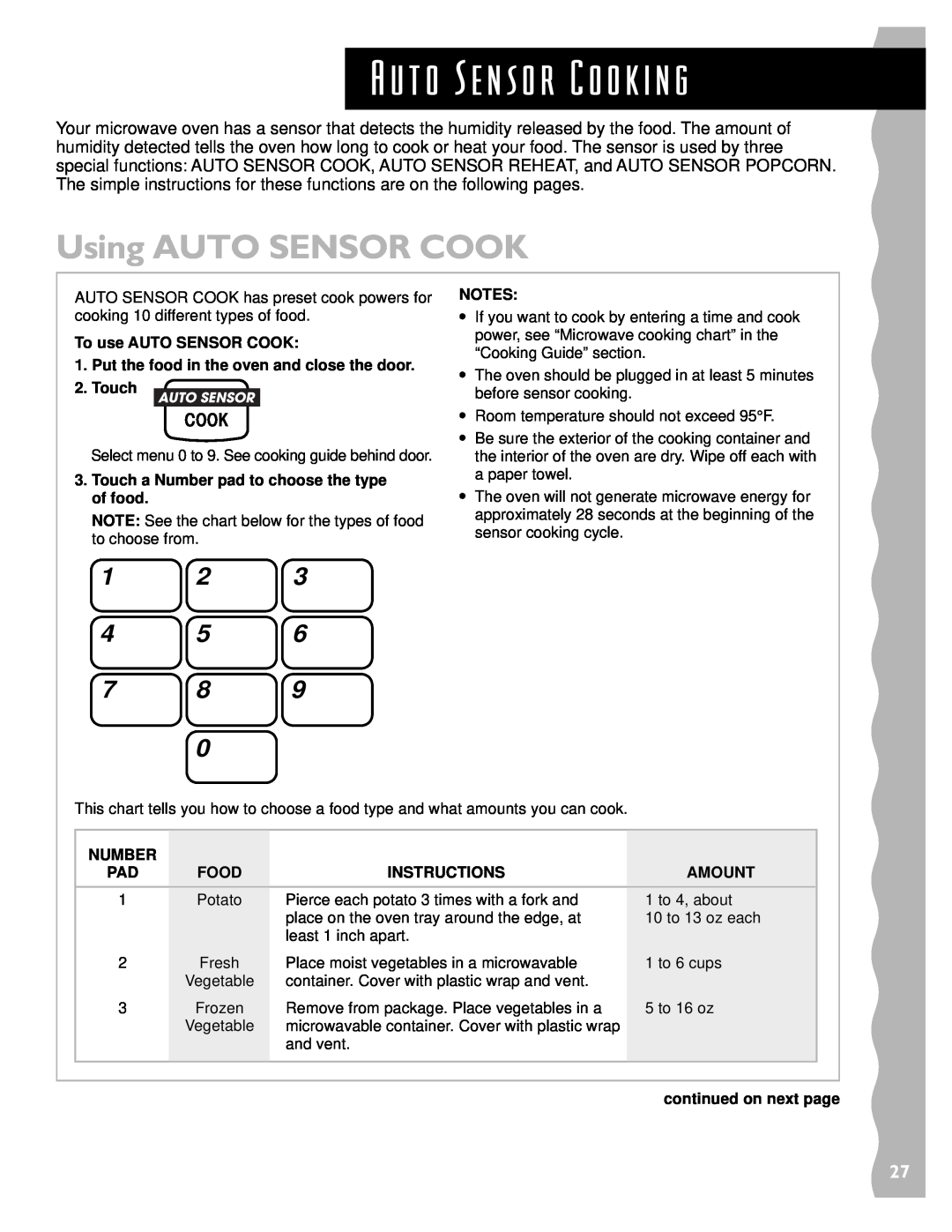 KitchenAid KCMS135H installation instructions A u t o S e n s o r C o o k i n g, Using AUTO SENSOR COOK, Cook, 1 2 4 5 7 8 