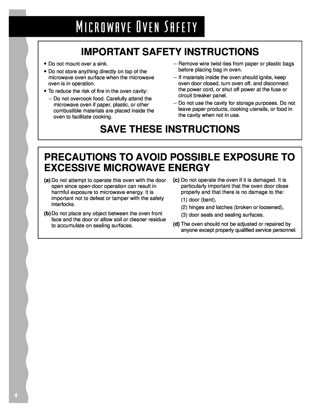KitchenAid KCMS135H M i c r o w a v e O v e n S a f e t y, Important Safety Instructions, Save These Instructions 