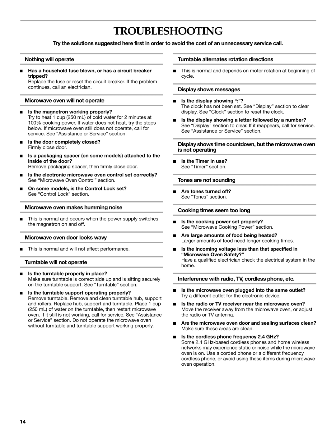 KitchenAid KCMS1555 manual Troubleshooting 