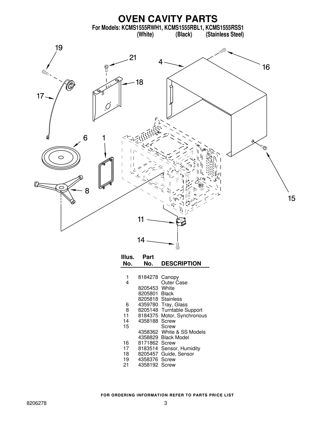 KitchenAid KCMS1555RSS1, KCMS1555RWH1, KCMS1555RBL1 manual Oven Cavity Parts 