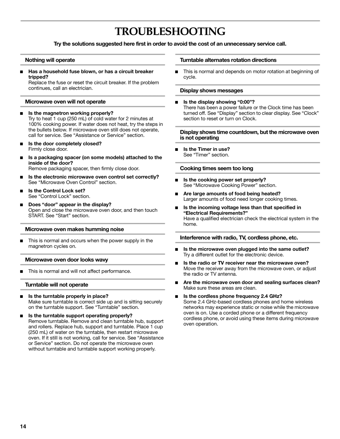 KitchenAid KCMS1655 manual Troubleshooting 