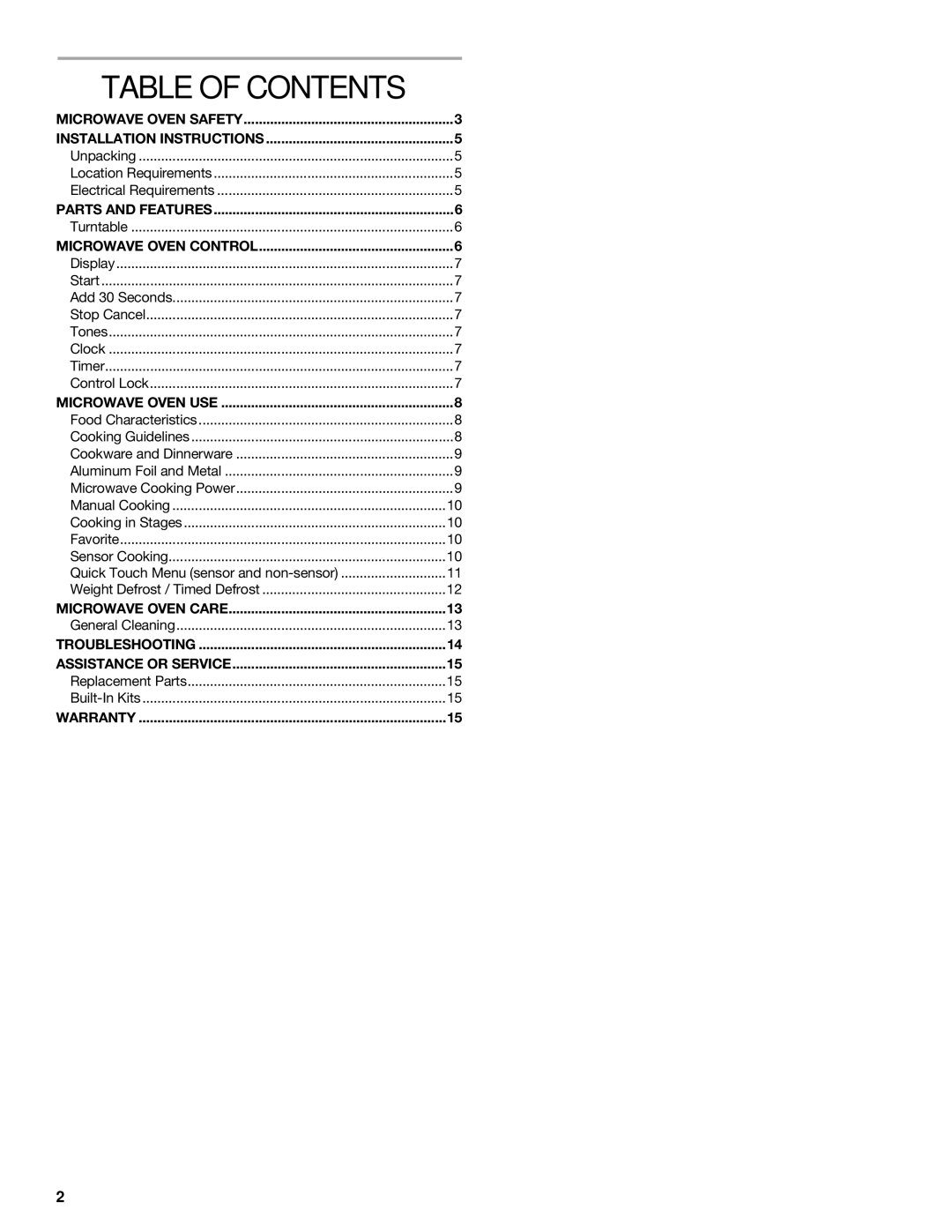 KitchenAid KCMS1655 manual Table of Contents 