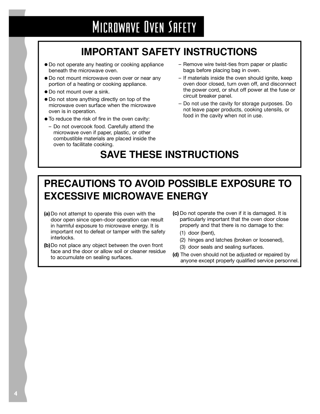 KitchenAid KCMS185JWH, KCMS185JBK, KCMS145JBT, KCMS145JWH, KCMS145JSS installation instructions Microwave Oven Safety 