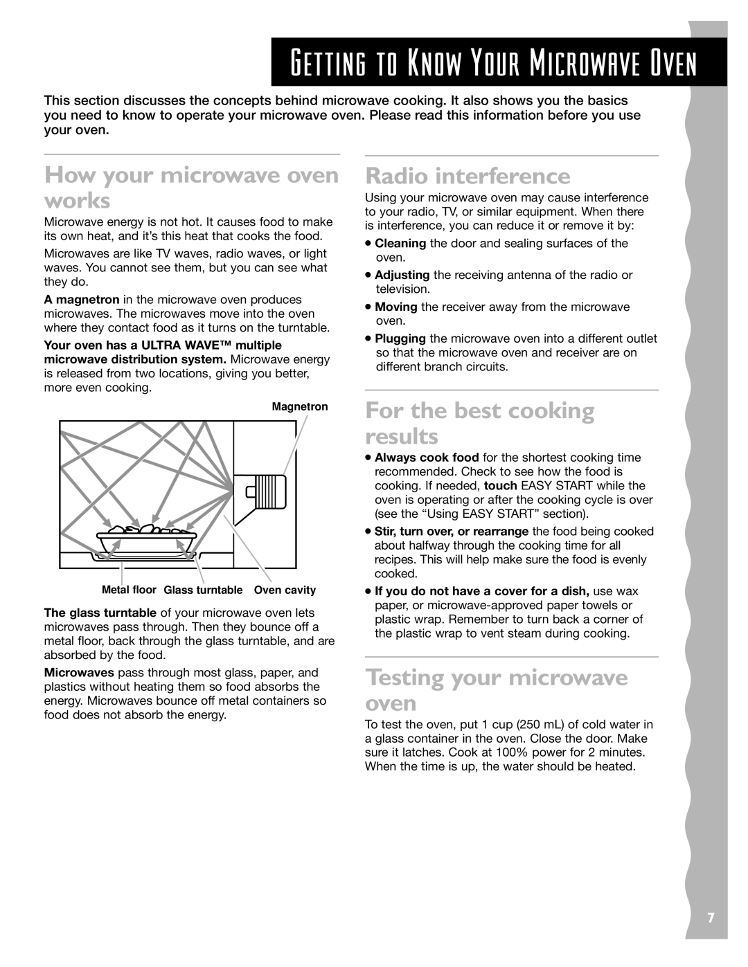 KitchenAid KCMS185JBK, KCMS145JBT Getting to Know Your Microwave Oven, How your microwave oven works, Radio interference 