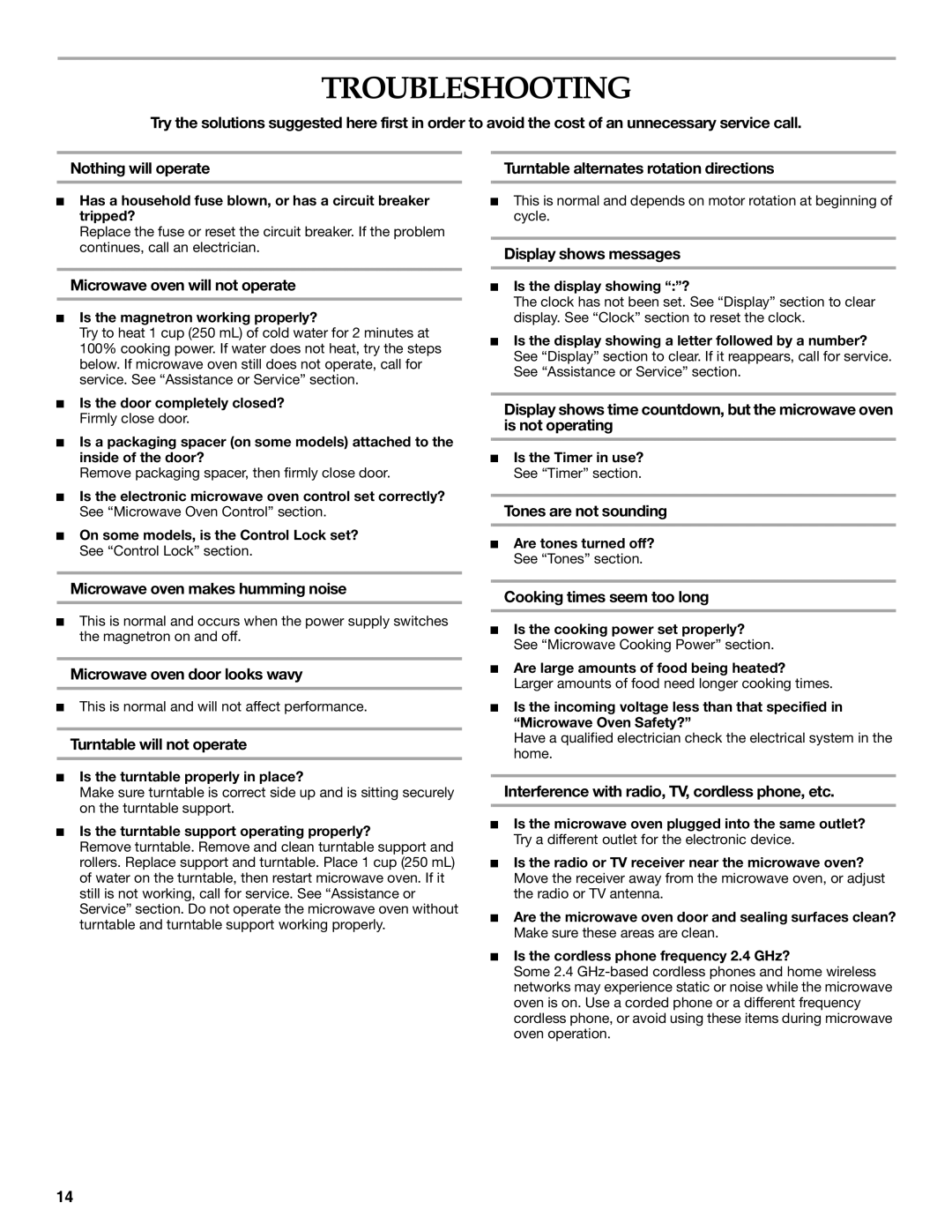 KitchenAid KCMS2055 manual Troubleshooting 