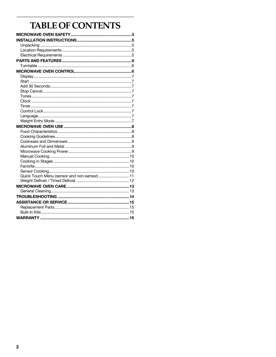 KitchenAid KCMS2255 manual Table of Contents 